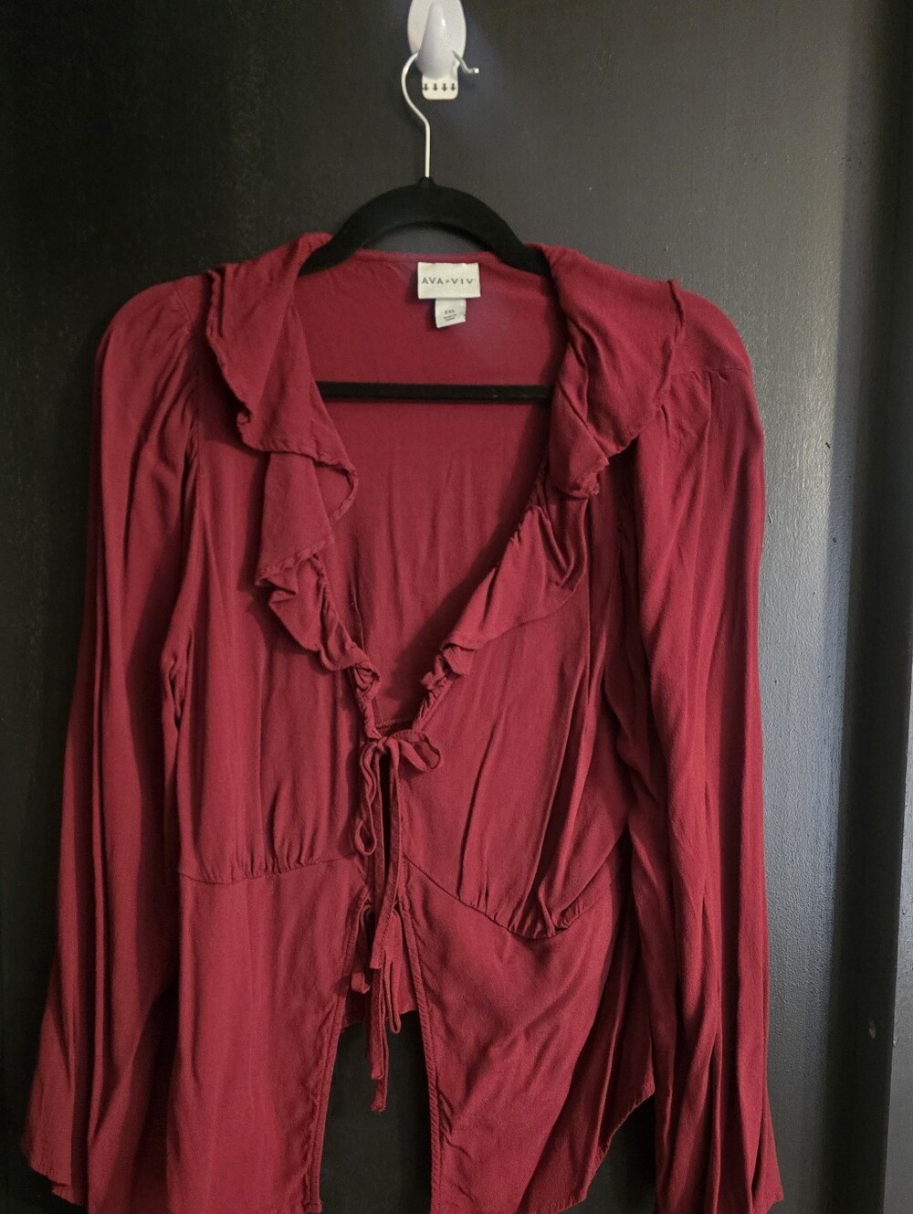 Ava & Viv Burgandy Ruffle Tie-Front Shirt